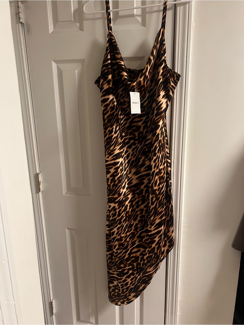 Forever 21 Leopard Print Asymmetrical Slip Dress in Brown & Black